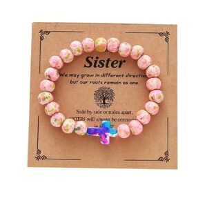 Bead stretch bracelet with cross